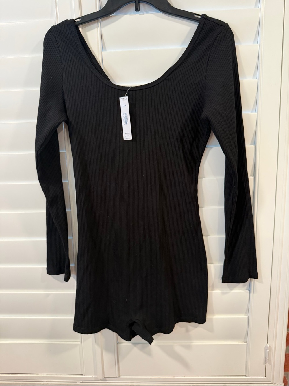 PINK Victoria's Secret Black Ribbed Long-Sleeve Scoop Romper